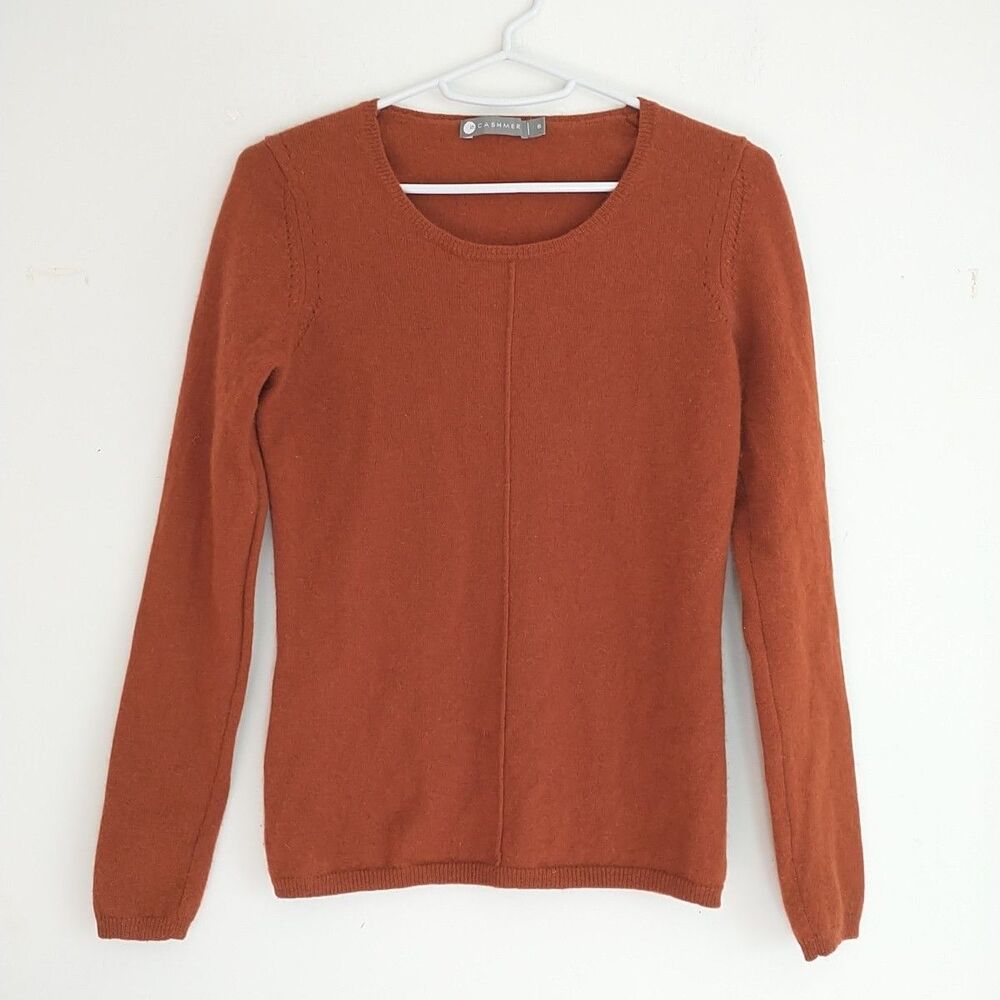 In Cashmere Sweater Pullover Women S/XS*Brown Round Neck Eyelets Quiet Luxury